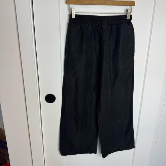 Sotela Black Linen Blend Elastic Pull On Wide Leg Crop Pants Lagenlook Size 0 - Picture 2 of 5